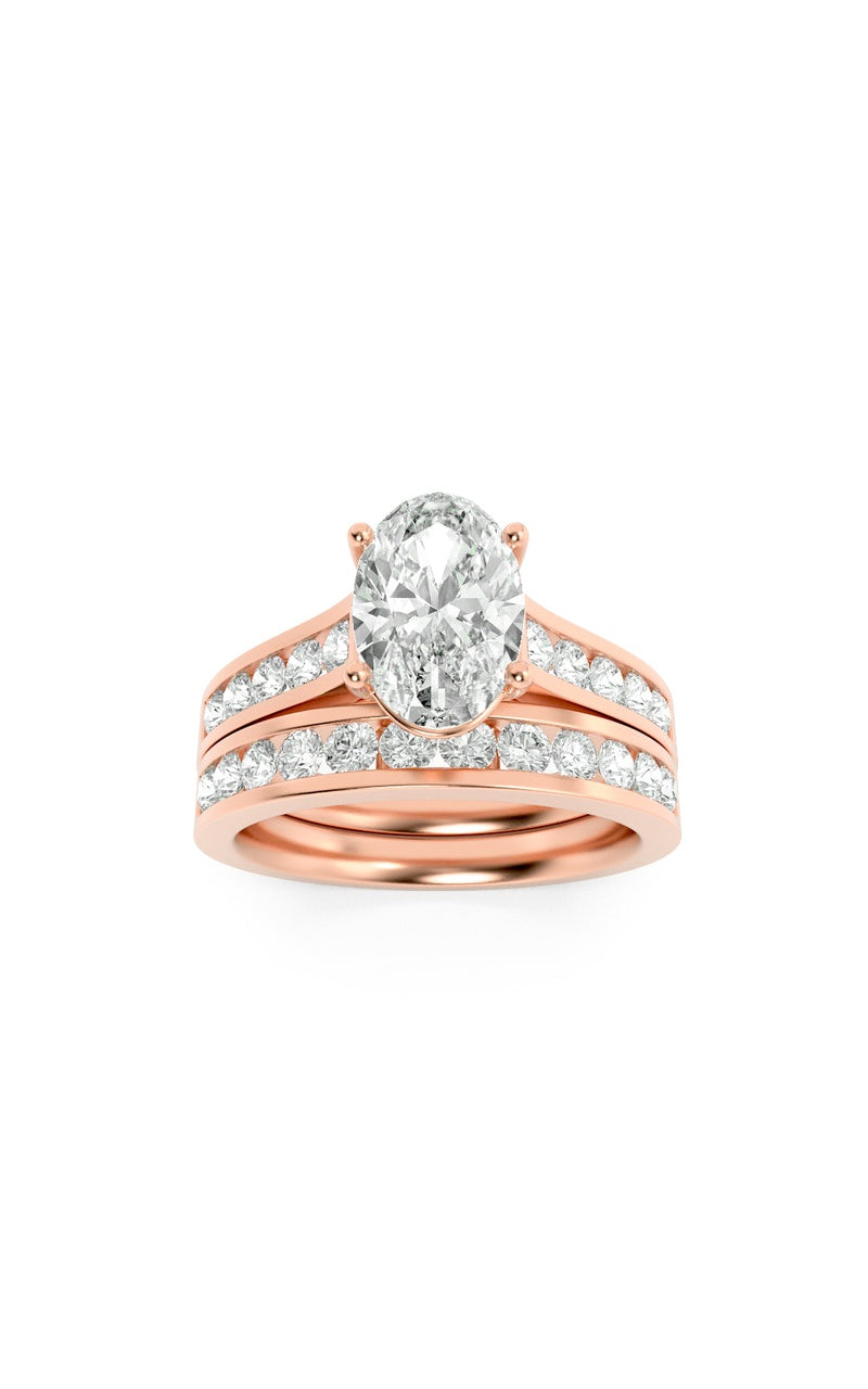 2CTW Oval Shaped Lab Grown Diamond (G/VS) Channel Set Bridal Engagement Ring in 10K Gold