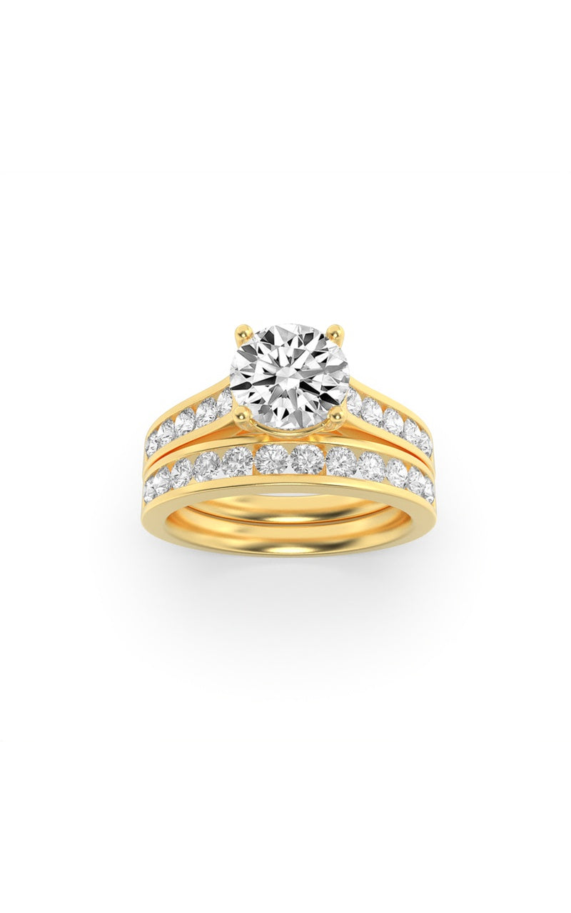 2Cttw Round Shaped Lab Grown Diamond (F/VS) Channel Set Bridal Engagement Ring in 14K Gold