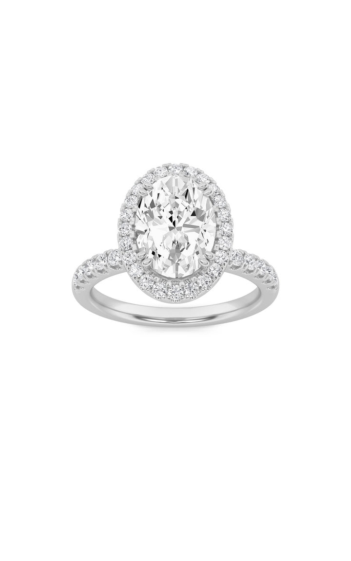 3CTW Oval Shaped Lab Grown Diamond (F/VS) Halo Accented Engagement Ring in 14K Gold