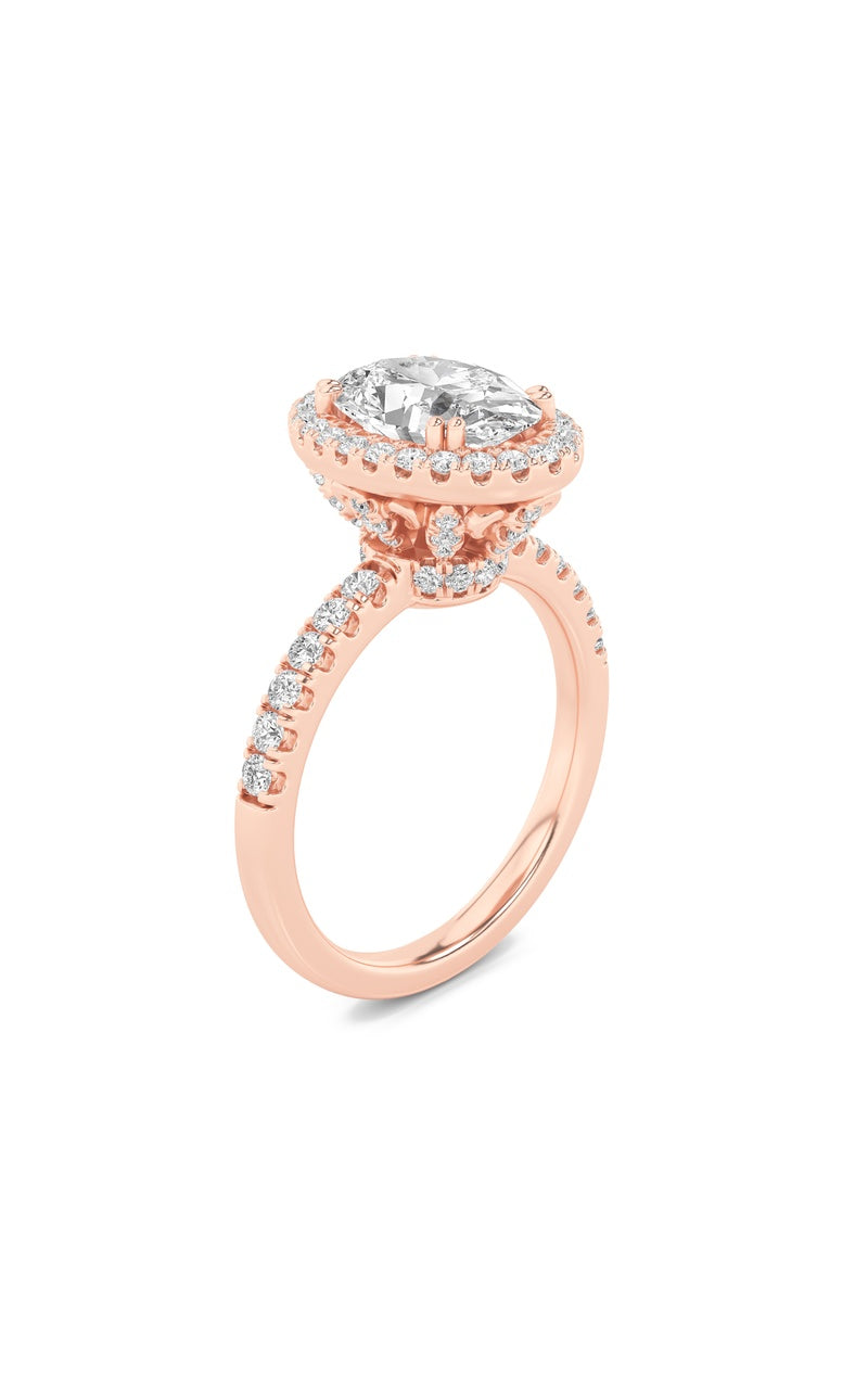 3Cttw Oval Shaped Lab Grown Diamond (F/VS) Halo Accented Engagement Ring in 14K Gold
