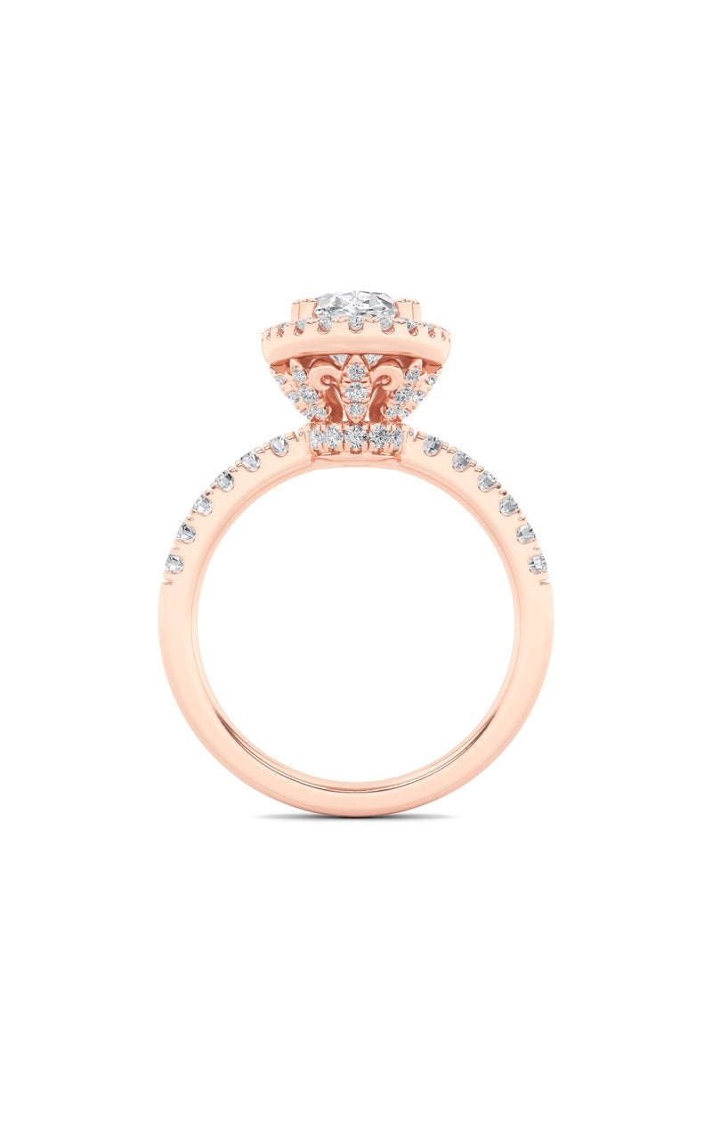 3CTW Oval Shaped Lab Grown Diamond (F/VS) Halo Accented Engagement Ring in 14K Gold