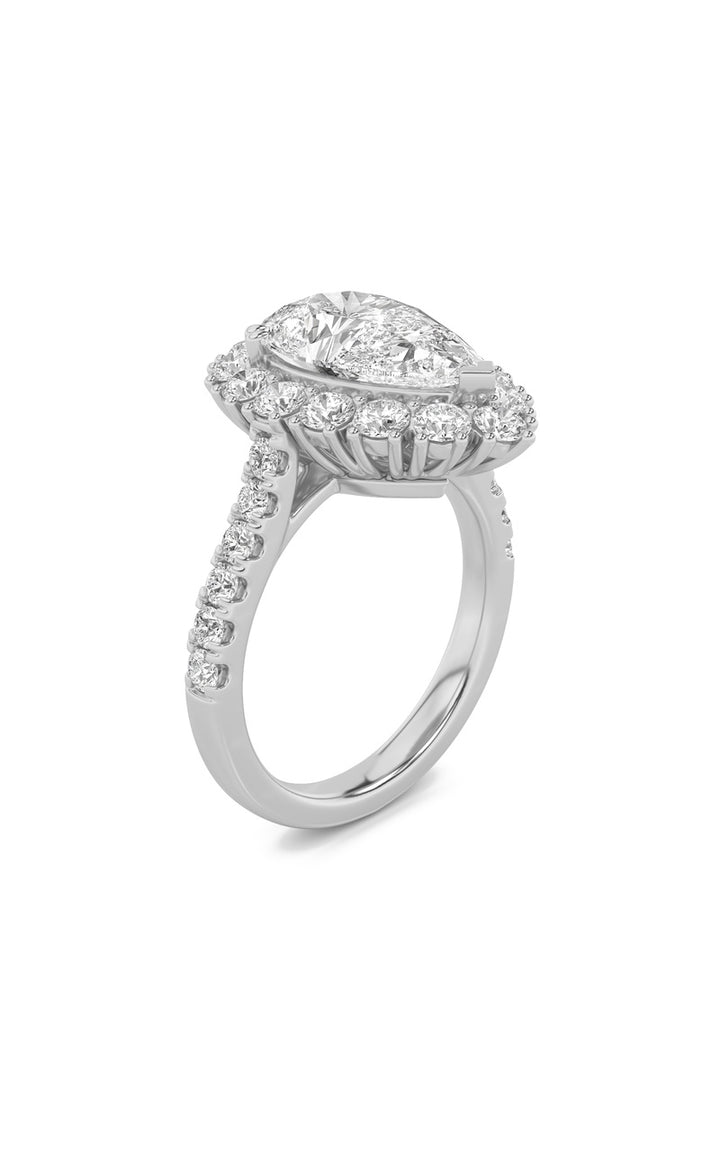 4CTW Pear Shaped Lab Grown Diamond (F/VS) Bold Classic Engagement Ring in 14K Gold