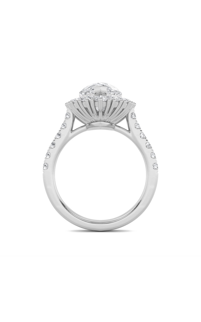 4CTW Pear Shaped Lab Grown Diamond (F/VS) Bold Classic Engagement Ring in 14K Gold