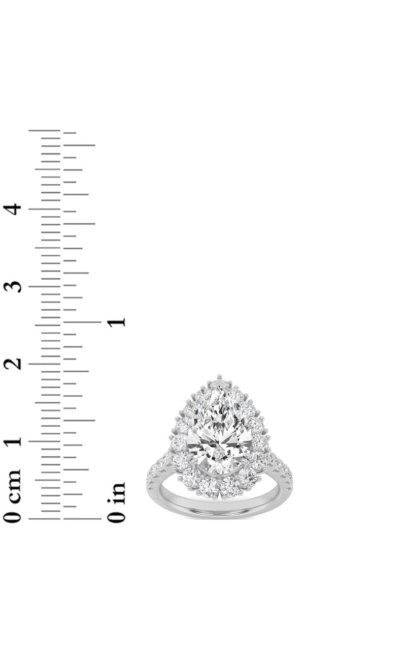 4CTW Pear Shaped Lab Grown Diamond (F/VS) Bold Classic Engagement Ring in 14K Gold
