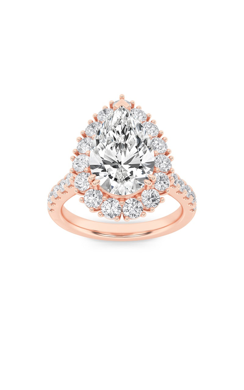 4Cttw Pear Shaped Lab Grown Diamond (F/VS) Bold Classic Engagement Ring in 14K Gold