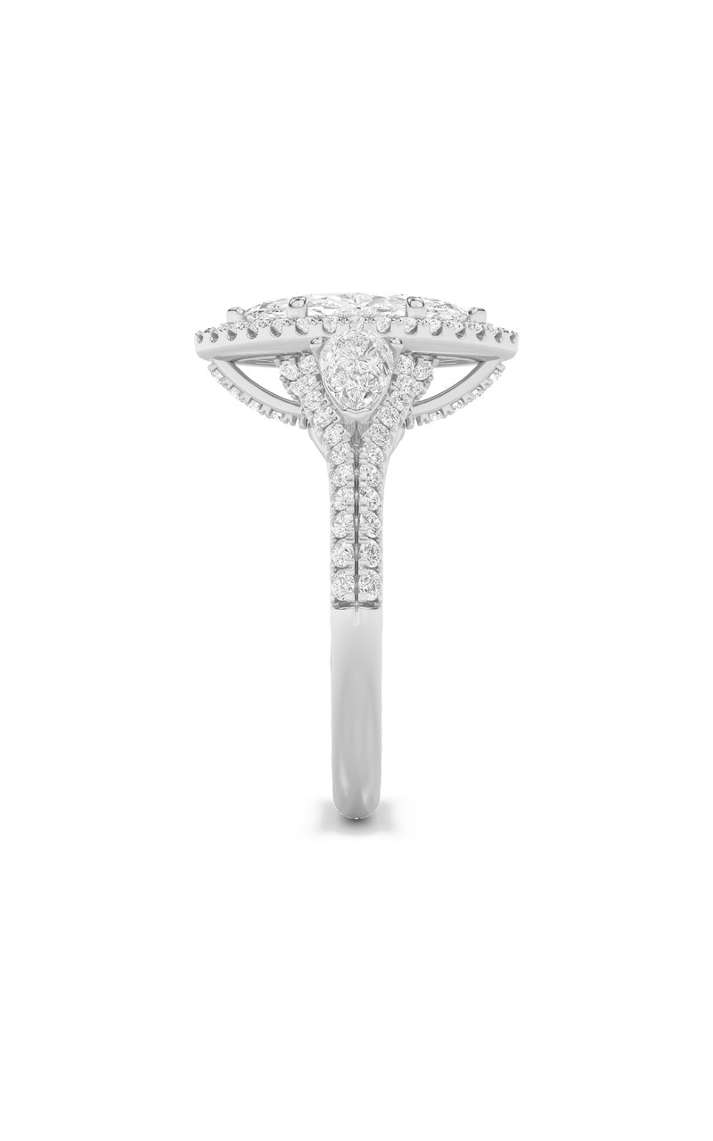 3CTW Marquise Shaped Lab Grown Diamond (F/VS) Three Stone Bold Accented Engagement Ring in 14K Gold, 14K White Gold