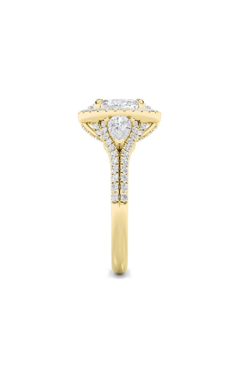 3Cttw Oval Shaped Lab Grown Diamond (F/VS) Three Stone Bold Accented Engagement Ring in 14K Gold