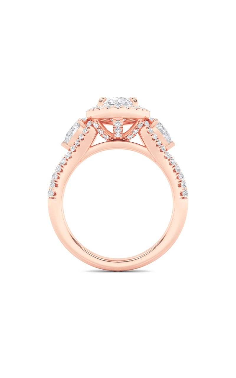 3Cttw Oval Shaped Lab Grown Diamond (F/VS) Three Stone Bold Accented Engagement Ring in 14K Gold