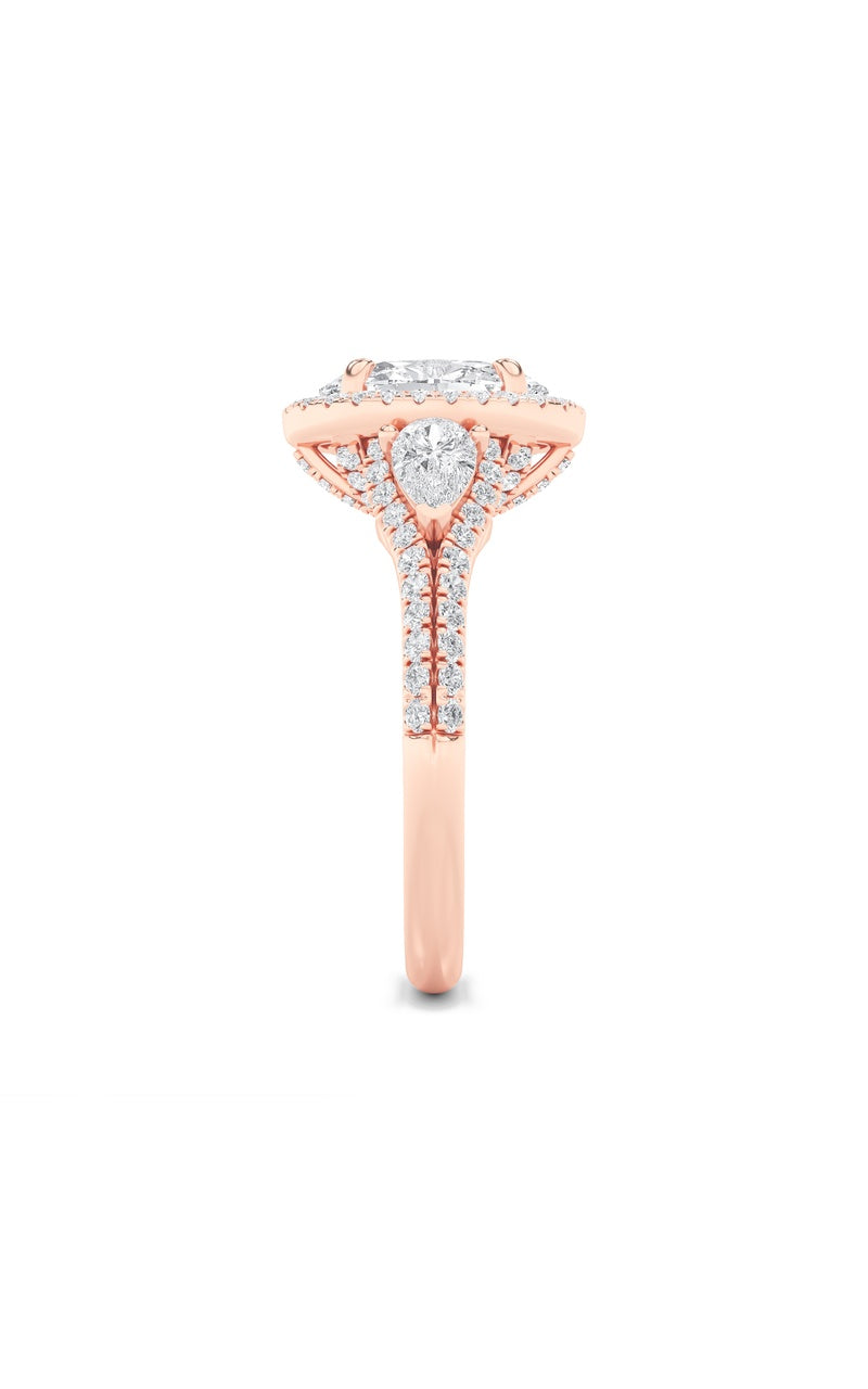 3Cttw Oval Shaped Lab Grown Diamond (F/VS) Three Stone Bold Accented Engagement Ring in 14K Gold