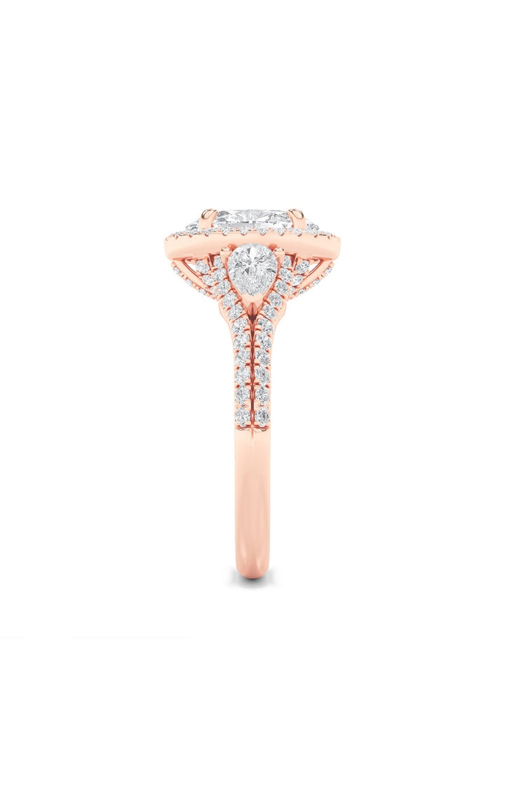 3Cttw Oval Shaped Lab Grown Diamond (F/VS) Three Stone Bold Accented Engagement Ring in 14K Gold