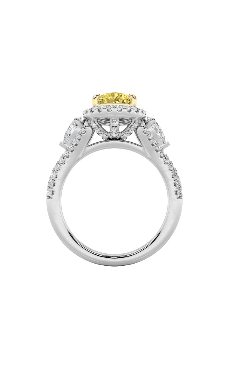 3CTW Pear Shaped Lab Grown Diamond (F/VS) Three Stone Bold Accented Engagement Ring in 14K Gold, 14K White Gold