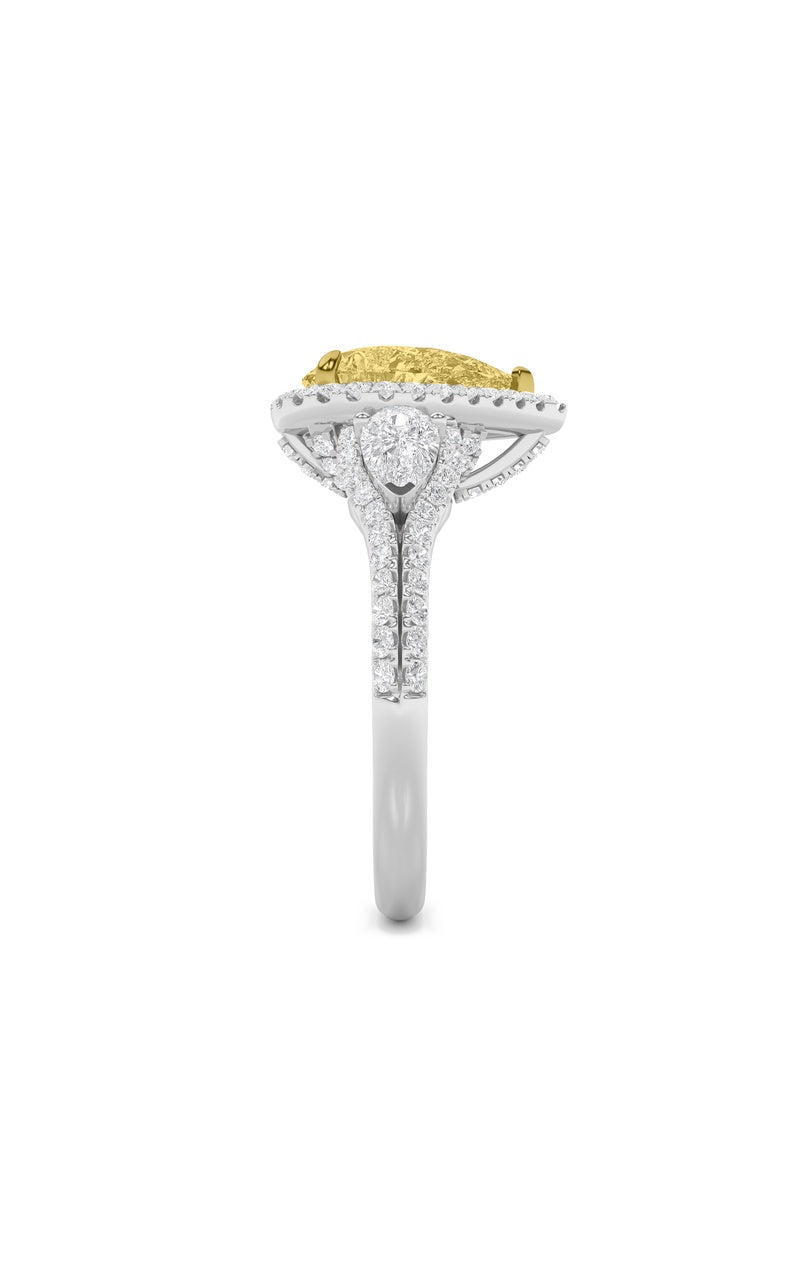 3Cttw Pear Shaped Lab Grown Diamond (F/VS) Three Stone Bold Accented Engagement Ring in 14K Gold