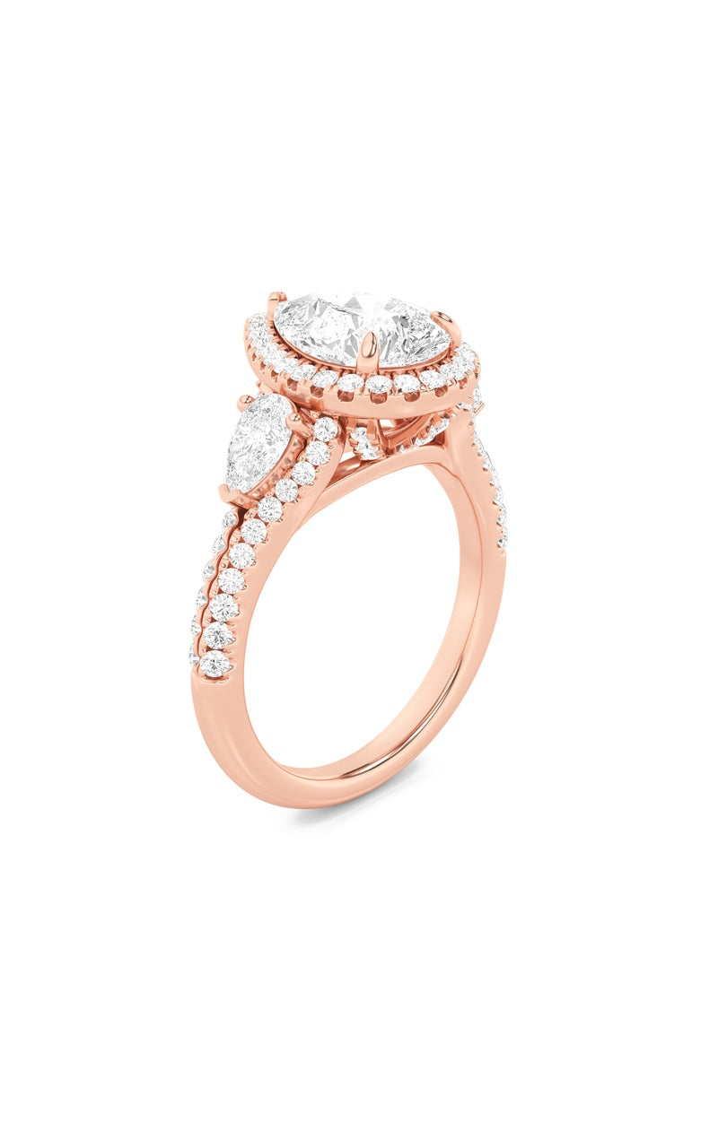 3Cttw Pear Shaped Lab Grown Diamond (F/VS) Three Stone Bold Accented Engagement Ring in 14K Gold