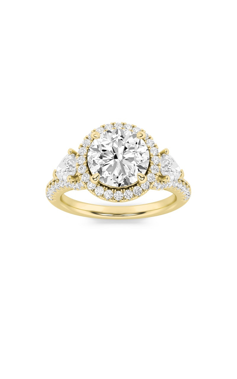 3Cttw Round Shaped Lab Grown Diamond (F/VS) ThreeStone Bold Accented Engagement Ring in 14K Gold