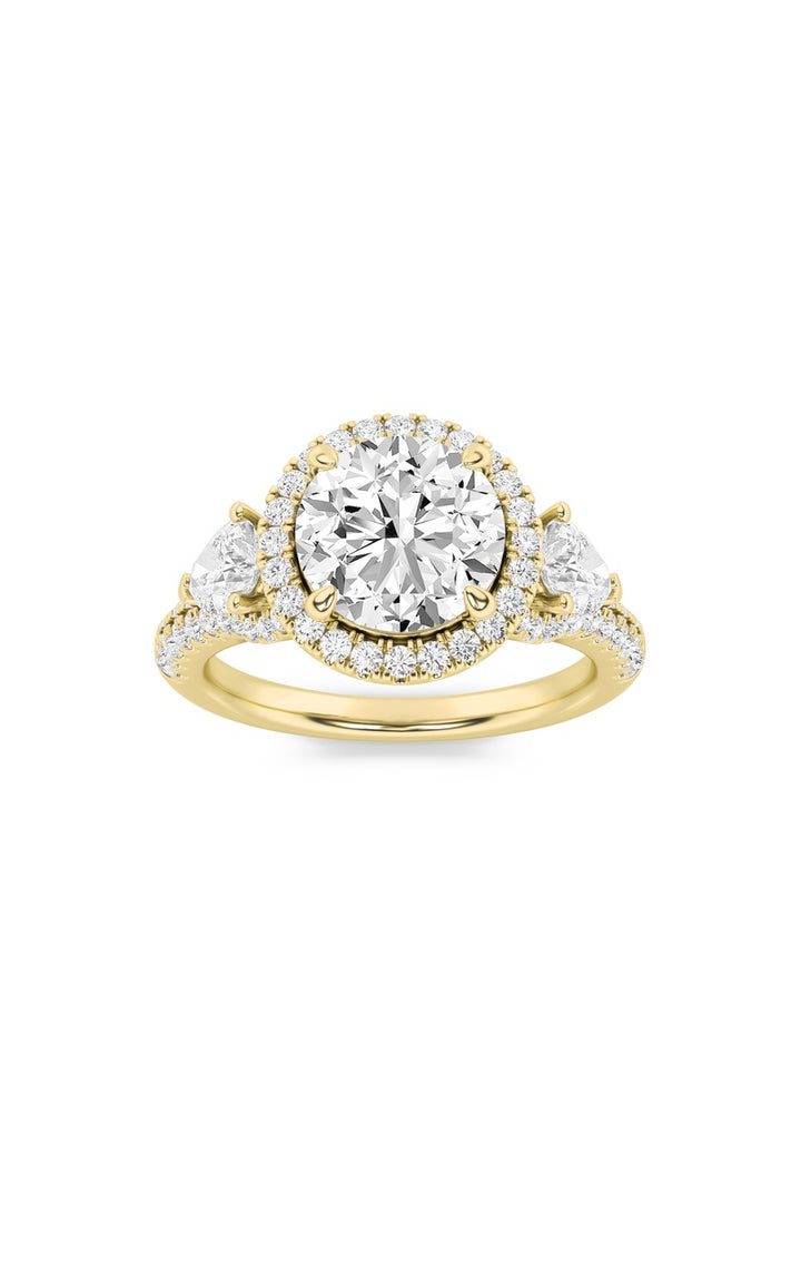 3Cttw Round Shaped Lab Grown Diamond (F/VS) ThreeStone Bold Accented Engagement Ring in 14K Gold
