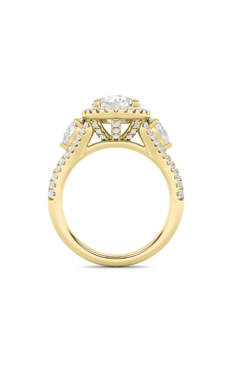 3Cttw Round Shaped Lab Grown Diamond (F/VS) ThreeStone Bold Accented Engagement Ring in 14K Gold
