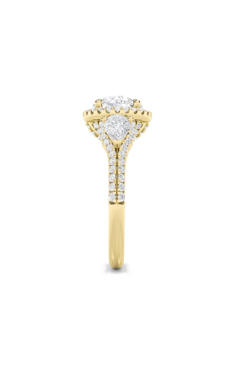3Cttw Round Shaped Lab Grown Diamond (F/VS) ThreeStone Bold Accented Engagement Ring in 14K Gold