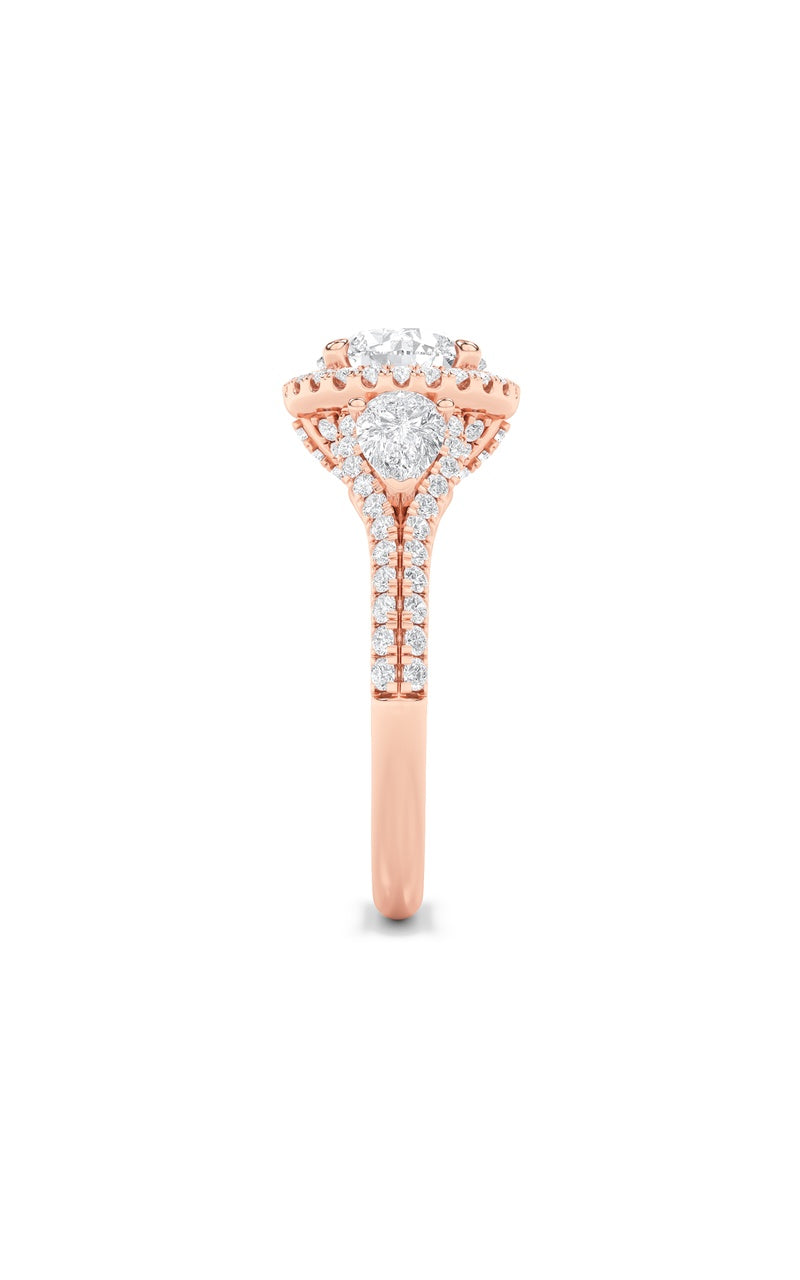 3Cttw Round Shaped Lab Grown Diamond (F/VS) ThreeStone Bold Accented Engagement Ring in 14K Gold