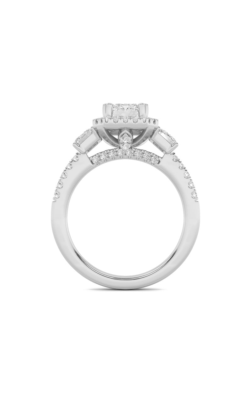 3Cttw Emerald Shaped Lab Grown Diamond (G/VS) Three Stone Accented Engagement Ring in 14K Gold