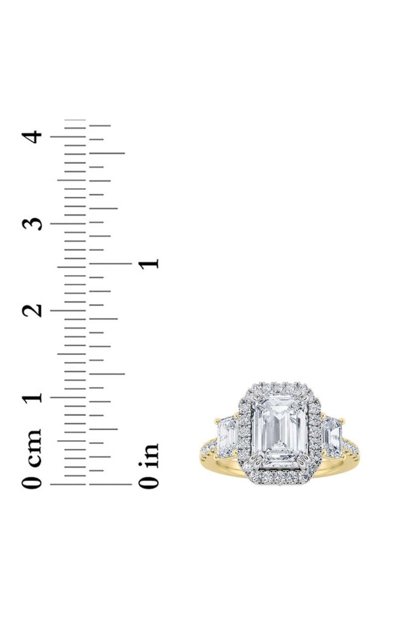 3Cttw Emerald Shaped Lab Grown Diamond (G/VS) Three Stone Accented Engagement Ring in 14K Gold
