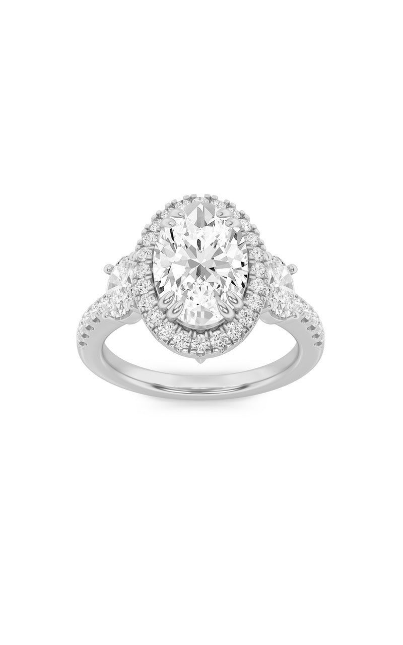 3Cttw Oval Shaped Lab Grown Diamond (G/VS) Three Stone Accented Engagement Ring in 14K Gold