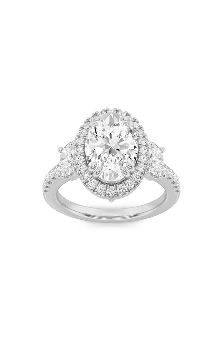 3Cttw Oval Shaped Lab Grown Diamond (G/VS) Three Stone Accented Engagement Ring in 14K Gold