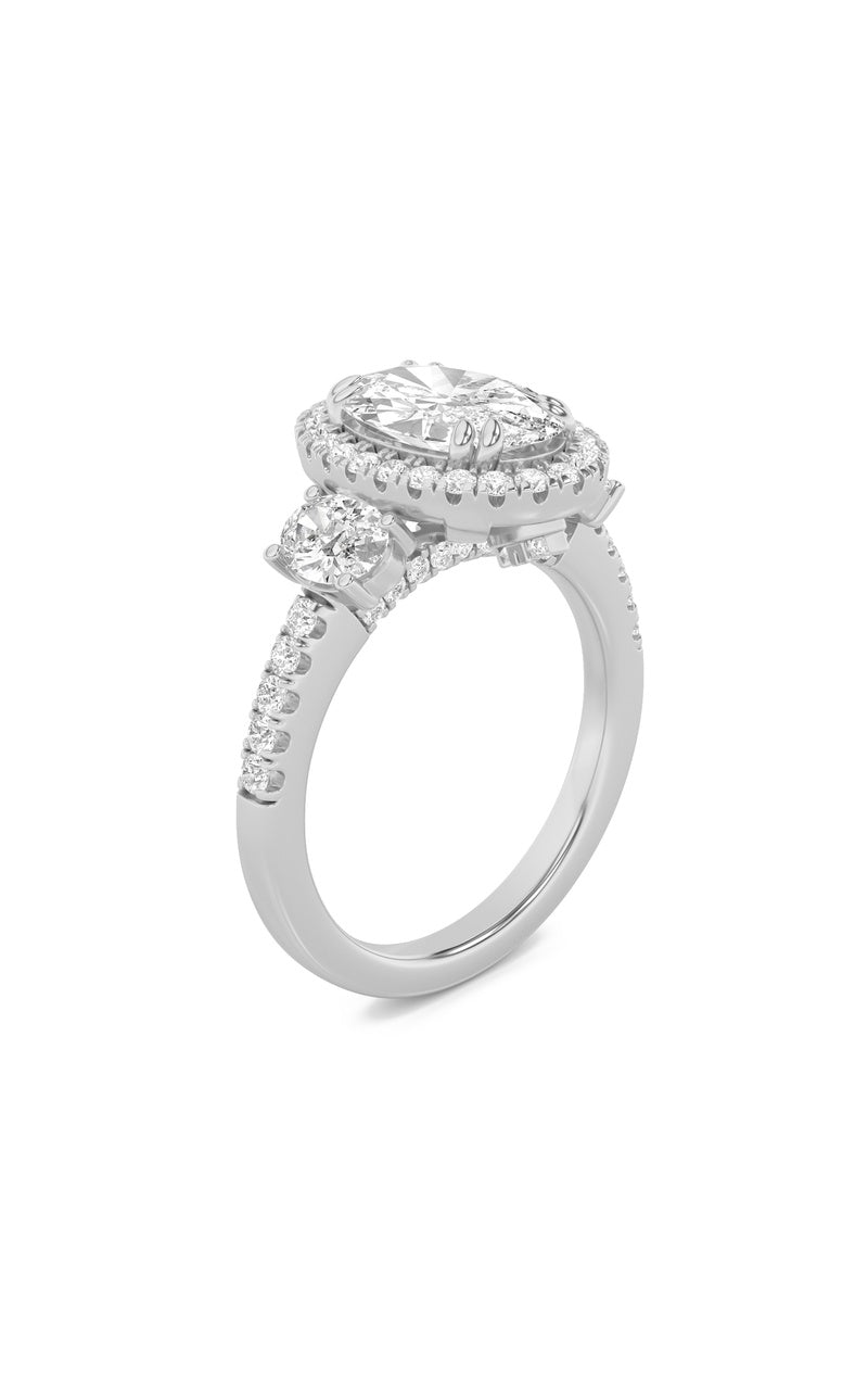 3CTW Oval Shaped Lab Grown Diamond (G/VS) Three Stone Accented Engagement Ring in 14K Gold