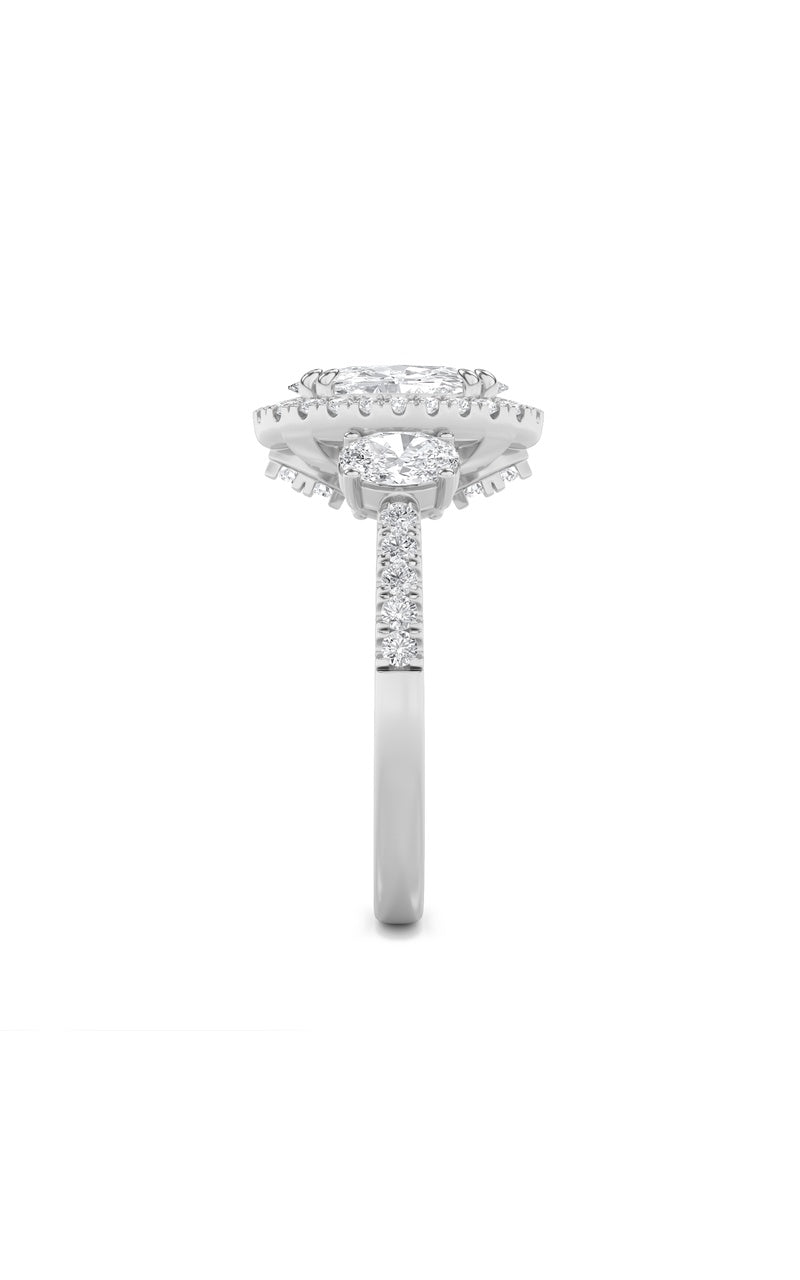 3CTW Oval Shaped Lab Grown Diamond (G/VS) Three Stone Accented Engagement Ring in 14K Gold
