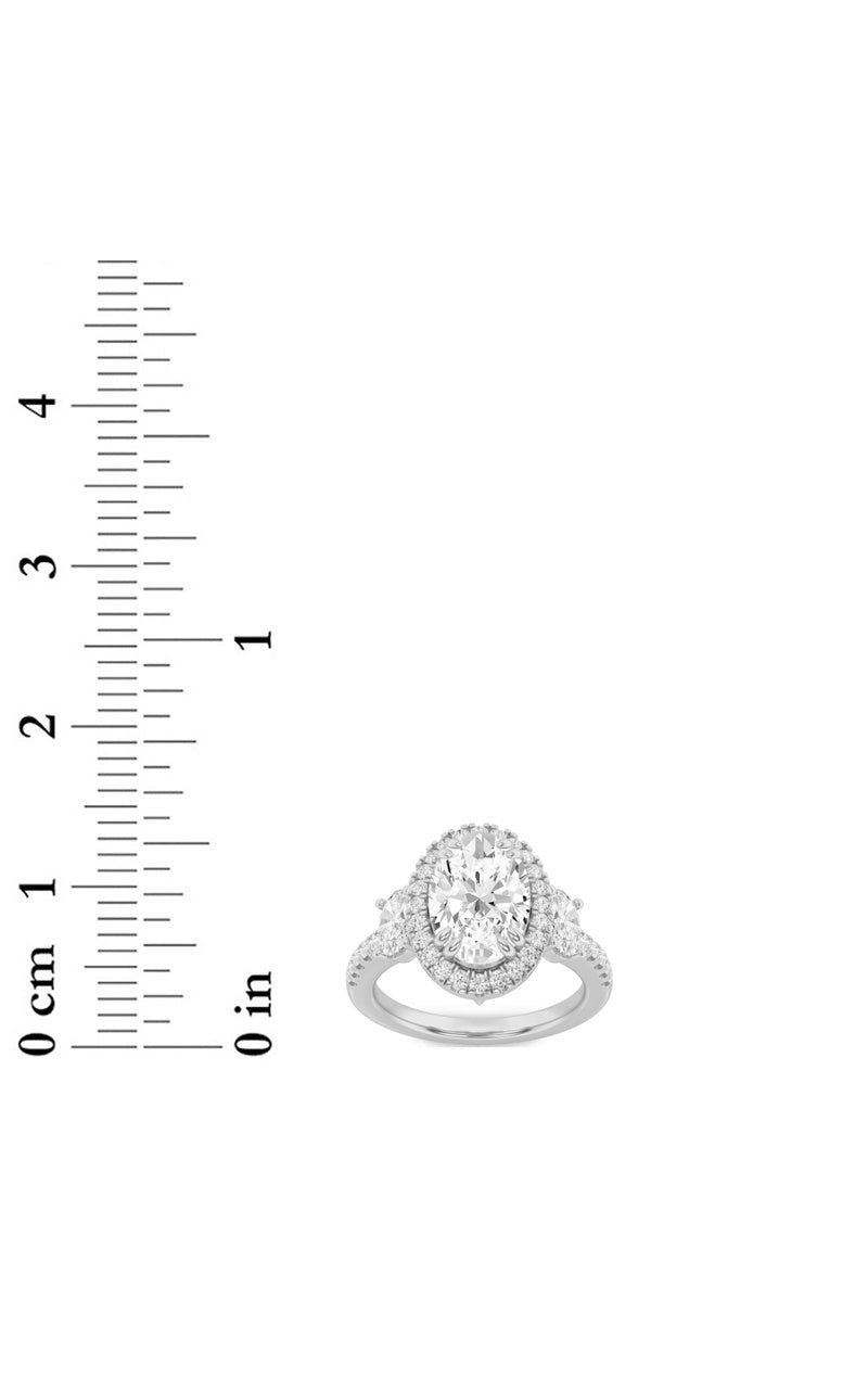 3CTW Oval Shaped Lab Grown Diamond (G/VS) Three Stone Accented Engagement Ring in 14K Gold