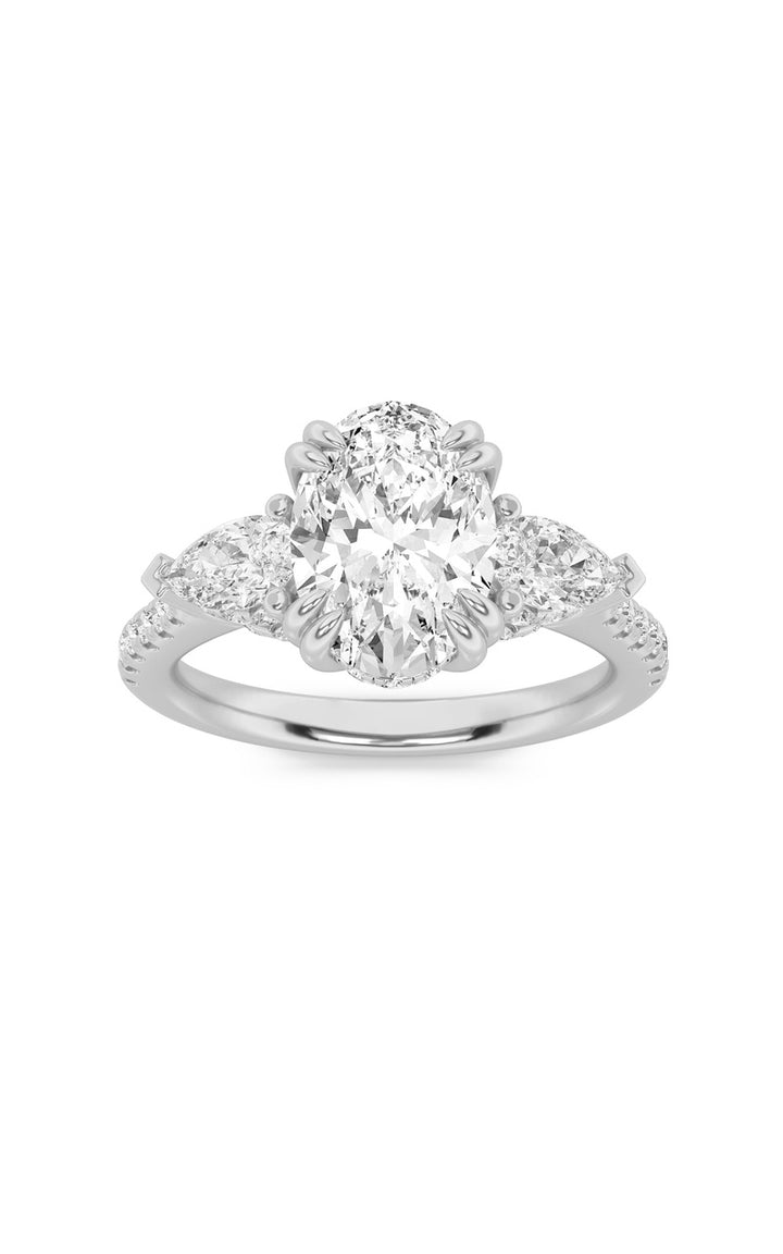 3CTW Oval Shaped Lab Grown Diamond (F/VS) Three Stone Accented Engagement Ring in 14K Gold