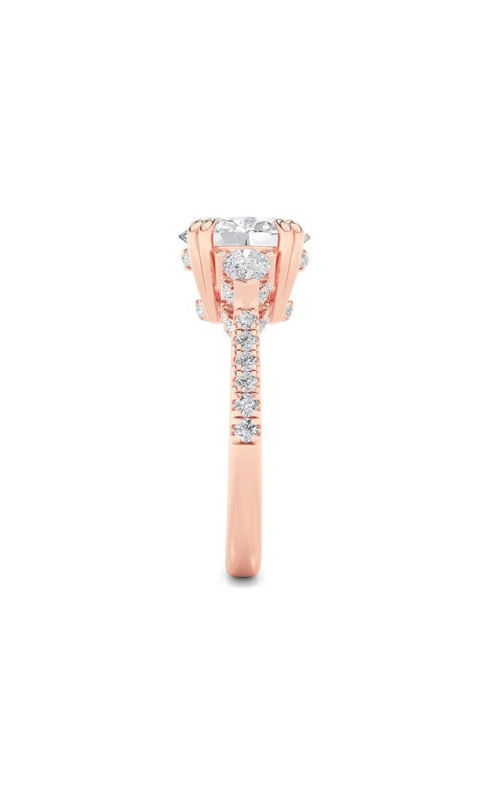3CTW Oval Shaped Lab Grown Diamond (F/VS) Three Stone Accented Engagement Ring in 14K Gold