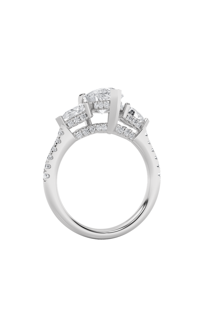 3CTW Pear Shaped Lab Grown Diamond (F/VS) Three Stone Accented Engagement Ring in 14K Gold
