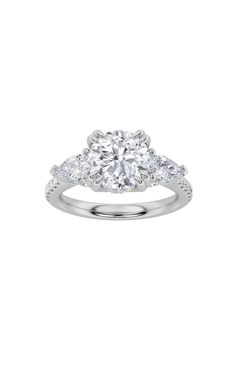 3Cttw Round Shaped Lab Grown Diamond (F/VS) ThreeStone Accented Engagement Ring in 14K Gold