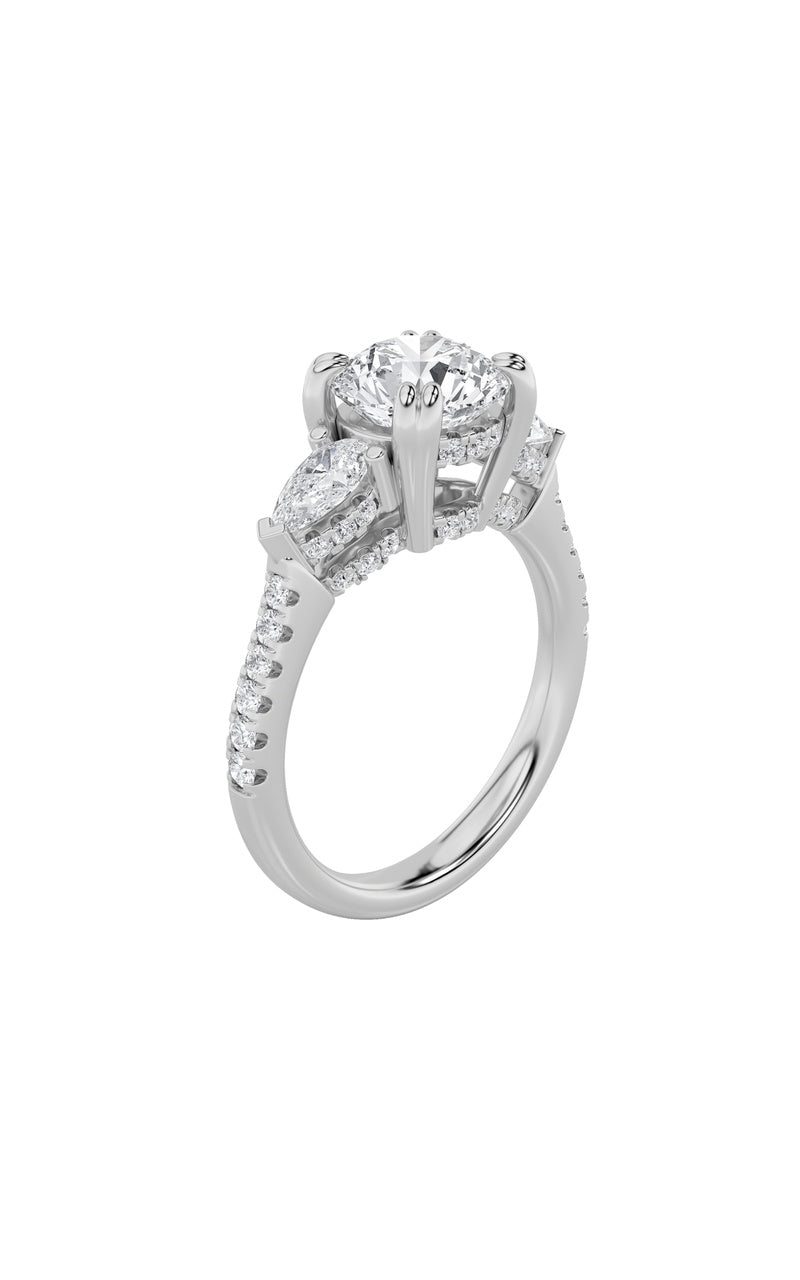 3Cttw Round Shaped Lab Grown Diamond (F/VS) ThreeStone Accented Engagement Ring in 14K Gold