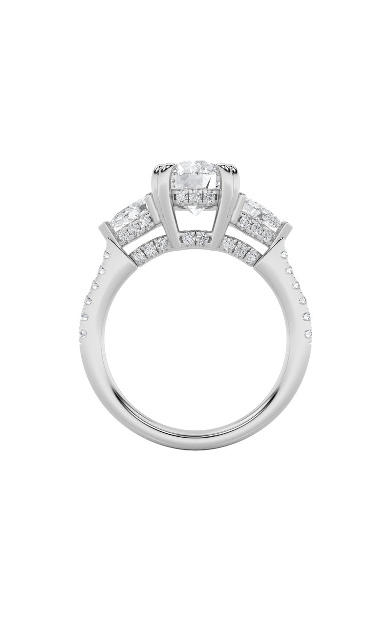 3CTW Round Shaped Lab Grown Diamond (F/VS) Three Stone Accented Engagement Ring in 14K Gold