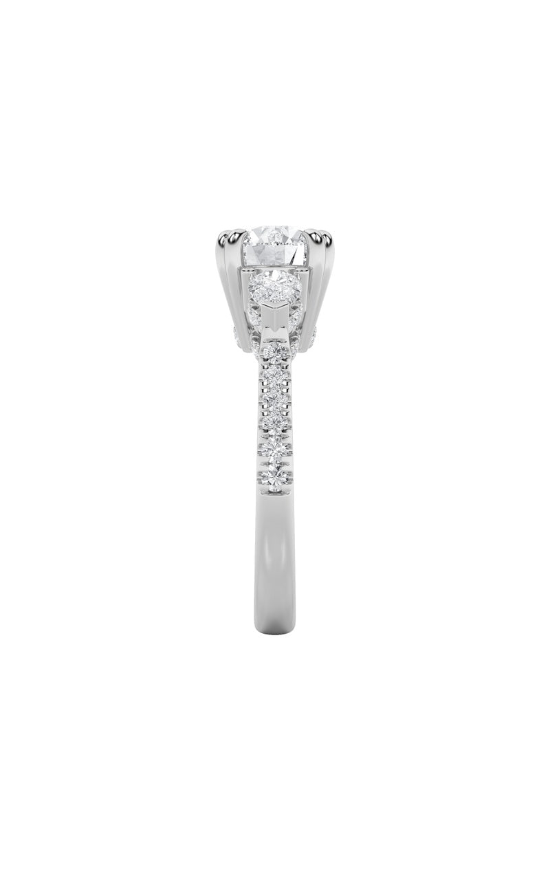 3CTW Round Shaped Lab Grown Diamond (F/VS) Three Stone Accented Engagement Ring in 14K Gold