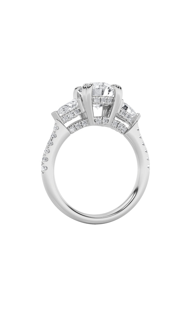 3CTW Round Shaped Lab Grown Diamond (F/VS) Three Stone Accented Engagement Ring in 14K Gold