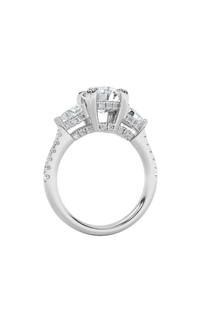 3CTW Round Shaped Lab Grown Diamond (F/VS) Three Stone Accented Engagement Ring in 14K Gold