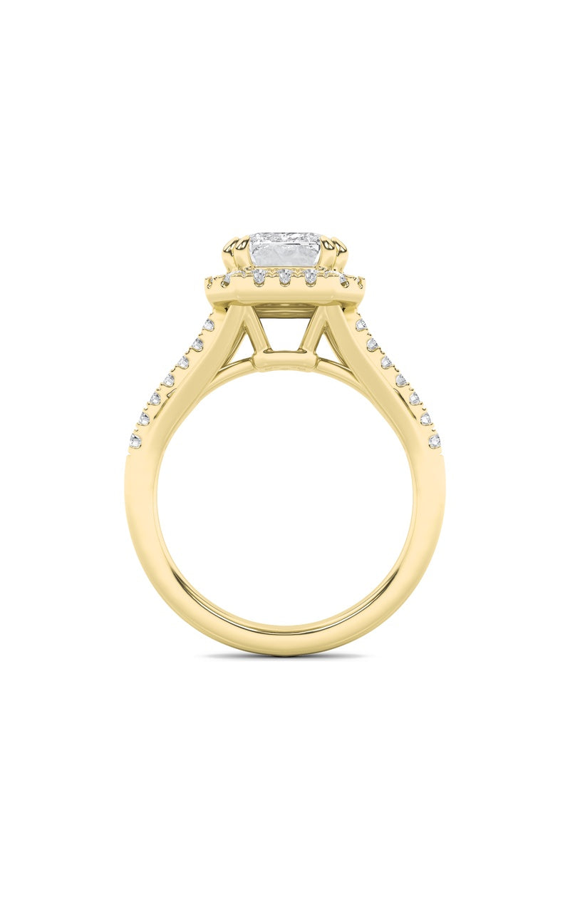 3CTW Emerald Shaped Lab Grown Diamond (F/VS) Halo Accented Engagement Ring in 14K Gold