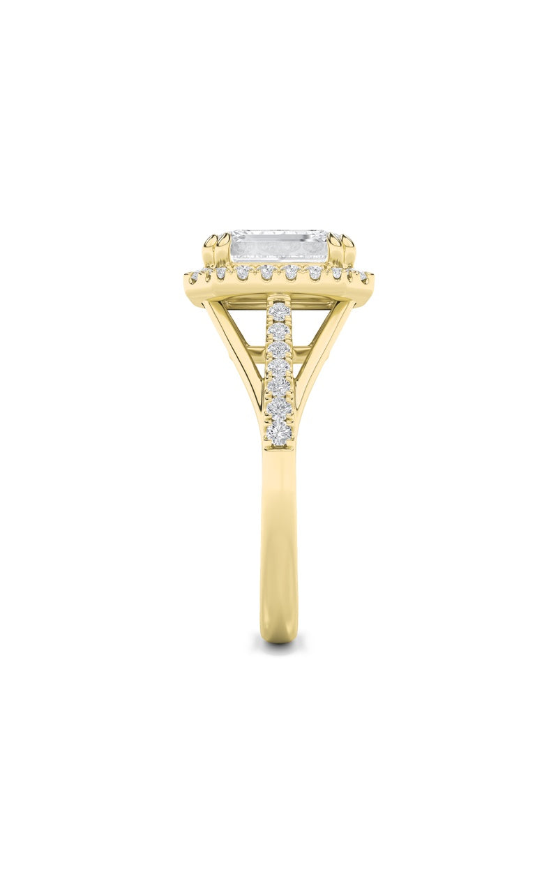 3Cttw Emerald Shaped Lab Grown Diamond (F/VS) HaloAccented Engagement Ring in 14K Gold