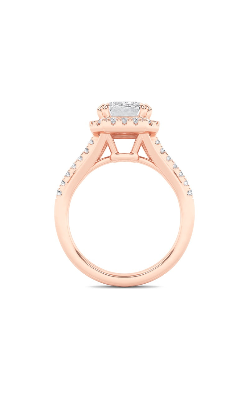 3Cttw Emerald Shaped Lab Grown Diamond (F/VS) HaloAccented Engagement Ring in 14K Gold