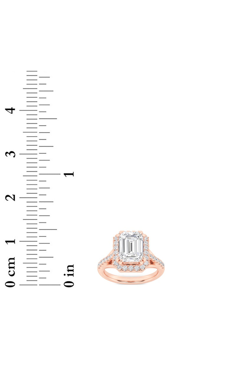 3CTW Emerald Shaped Lab Grown Diamond (F/VS) Halo Accented Engagement Ring in 14K Gold