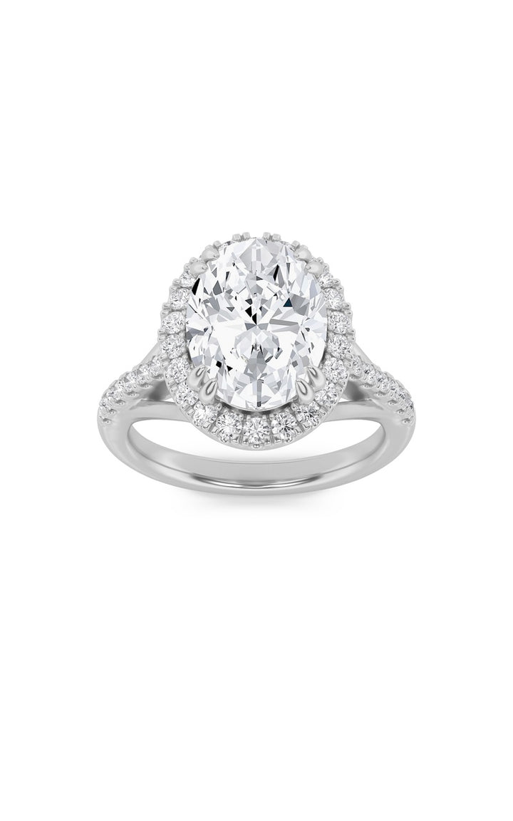3Cttw Oval Shaped Lab Grown Diamond (F/VS) Halo Accented Engagement Ring in 14K Gold