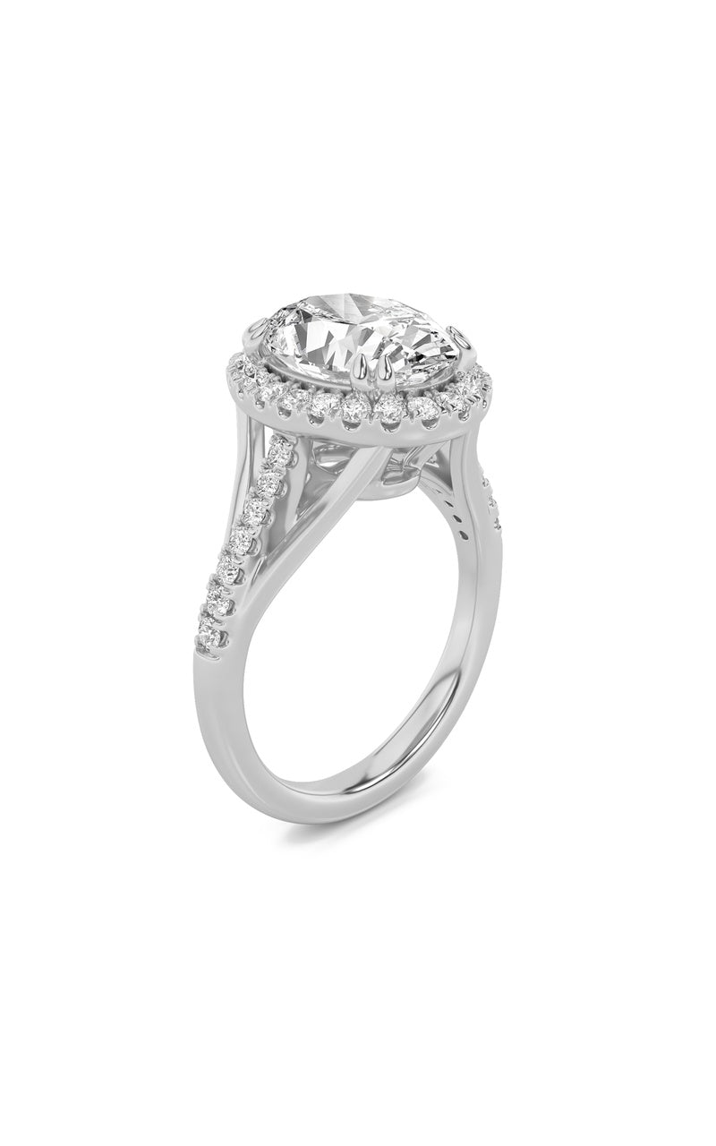 3Cttw Oval Shaped Lab Grown Diamond (F/VS) Halo Accented Engagement Ring in 14K Gold