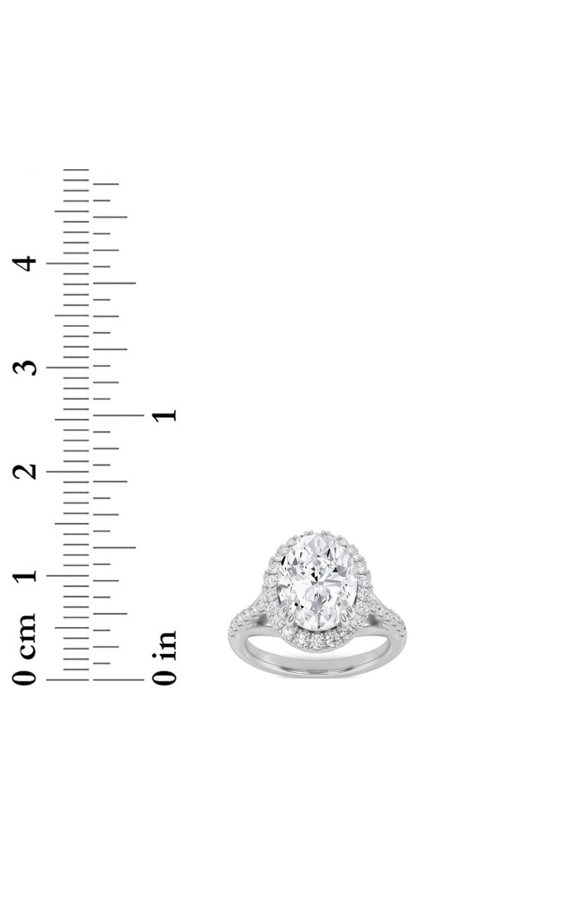 3CTW Oval Shaped Lab Grown Diamond (F/VS) Halo Accented Engagement Ring in 14K Gold