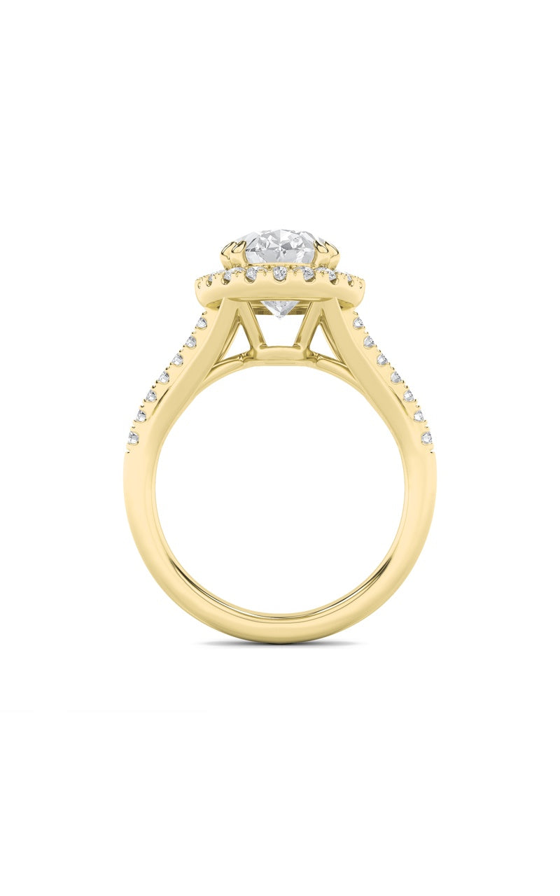 3Cttw Oval Shaped Lab Grown Diamond (F/VS) Halo Accented Engagement Ring in 14K Gold