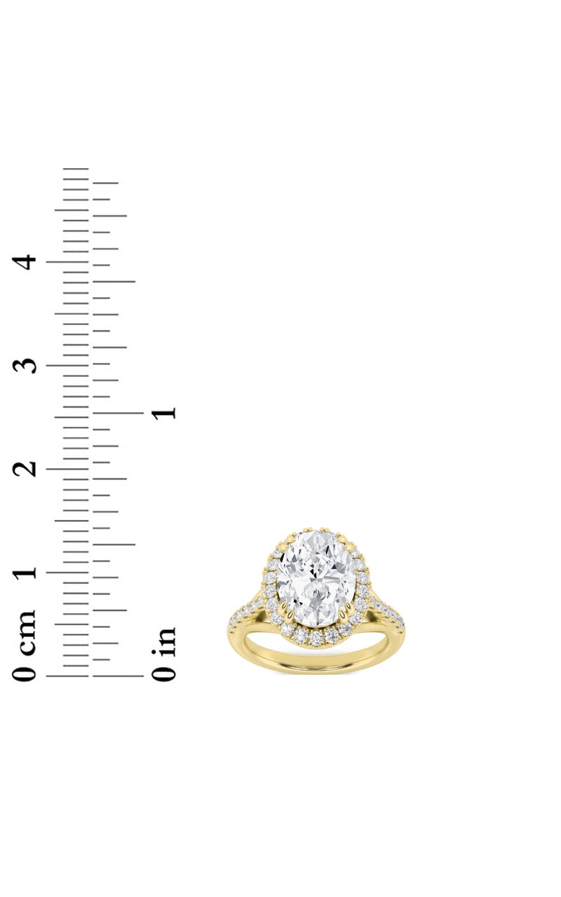 3CTW Oval Shaped Lab Grown Diamond (F/VS) Halo Accented Engagement Ring in 14K Gold