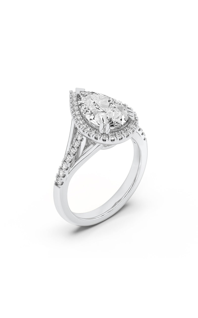 3Cttw Pear Shaped Lab Grown Diamond (F/VS) Halo Accented Engagement Ring in 14K Gold