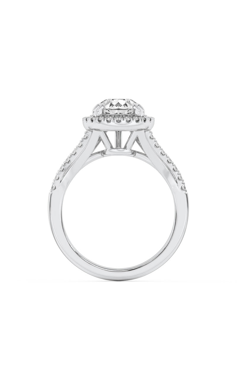 3Cttw Pear Shaped Lab Grown Diamond (F/VS) Halo Accented Engagement Ring in 14K Gold