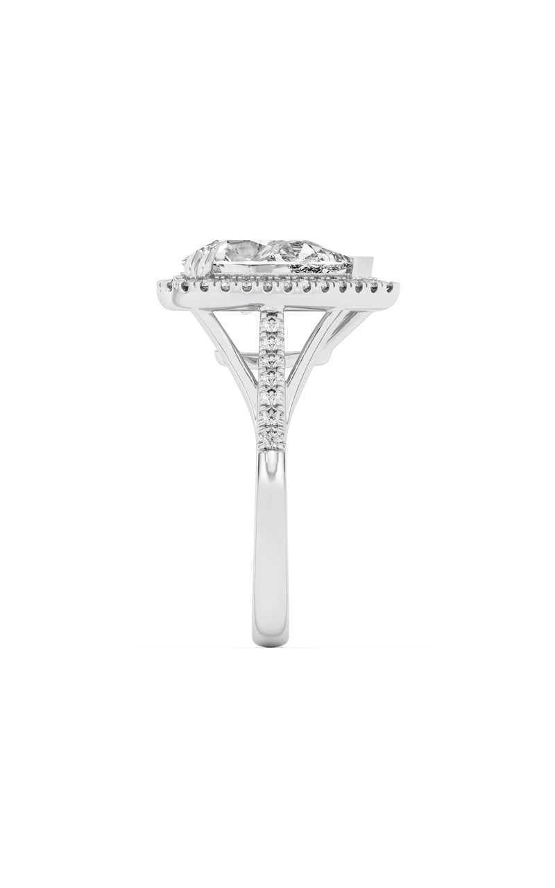 3Cttw Pear Shaped Lab Grown Diamond (F/VS) Halo Accented Engagement Ring in 14K Gold
